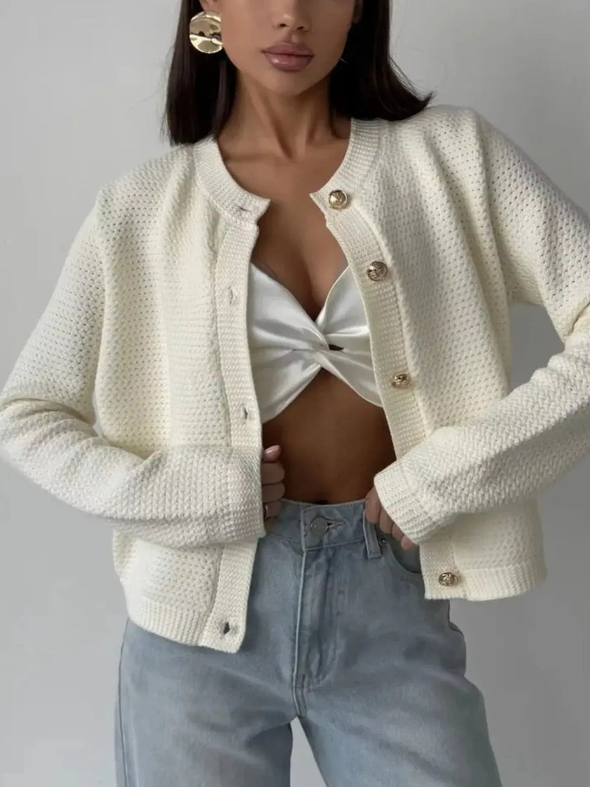 Button Up Texture Knit Cardigan  Style Ratio