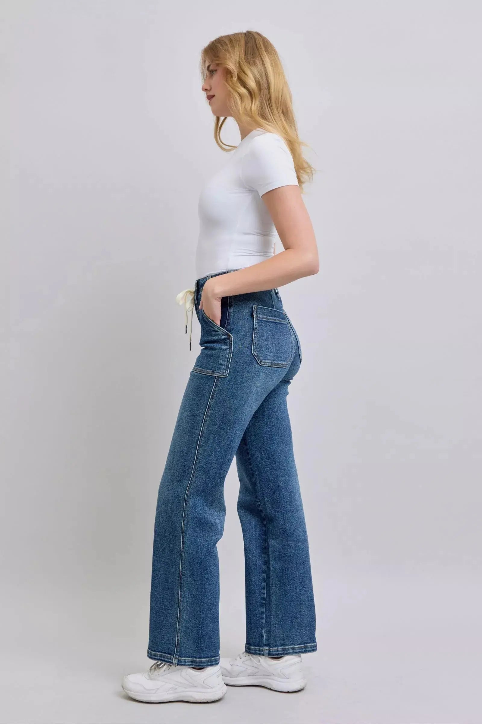 Judy Blue Drawstring Straight Jeans with Pockets  Style Ratio