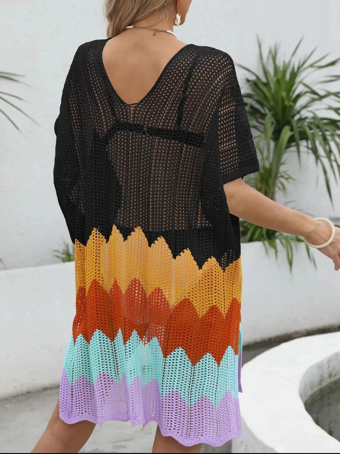 Openwork V-Neck Half Sleeve Cover-Up  Style Ratio