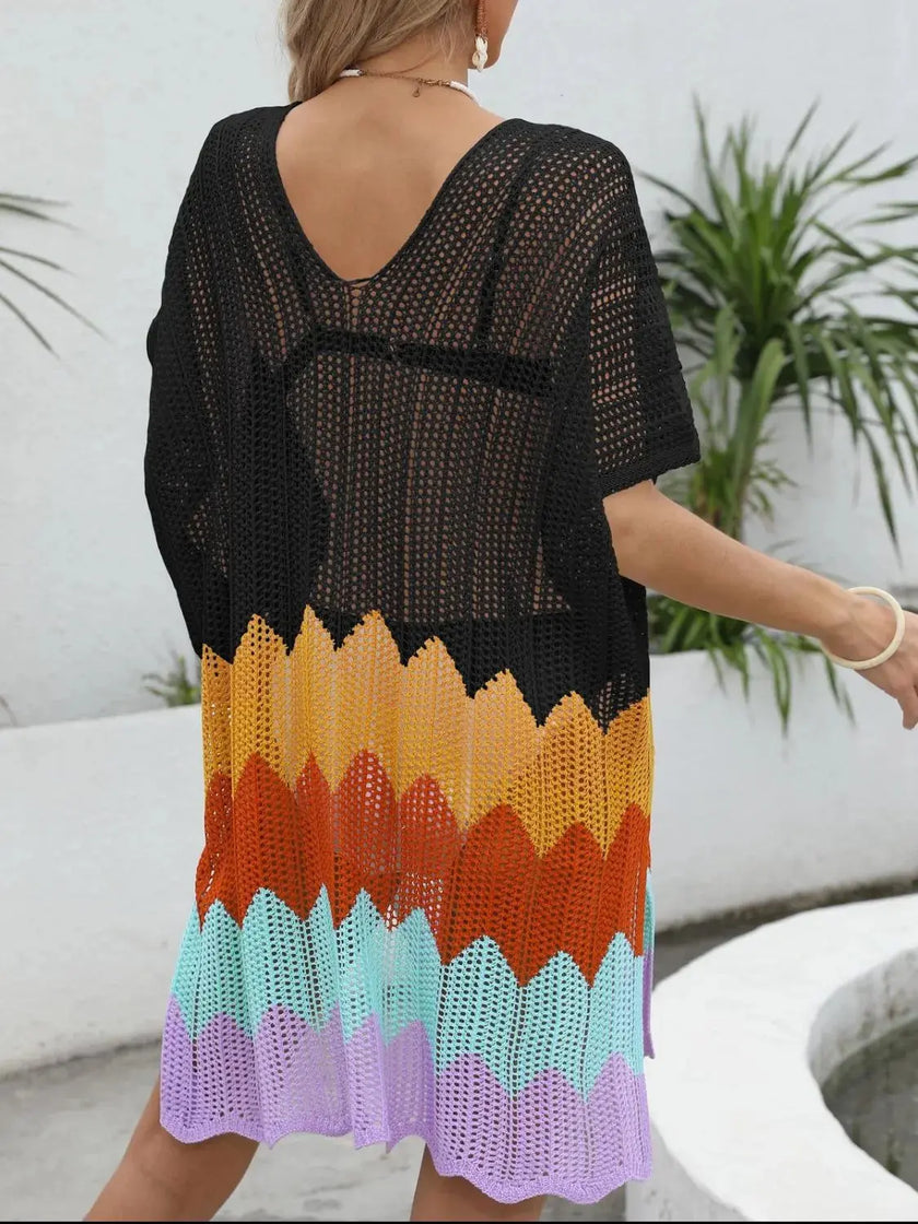 Openwork V-Neck Half Sleeve Cover-Up  Style Ratio