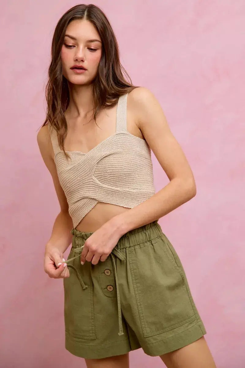 SO ME Paper Bag Patch Pocket Drawstring Twill Shorts  Style Ratio
