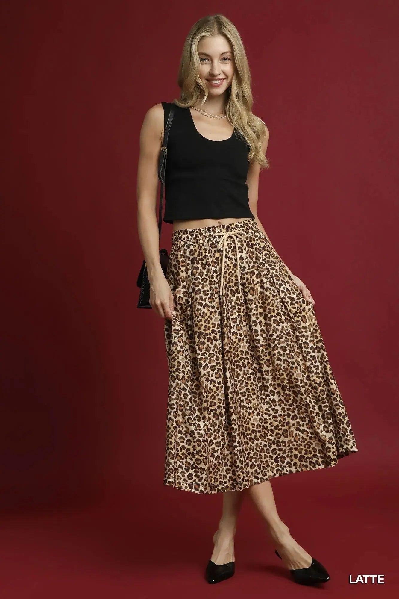Umgee Drawstring Leopard Midi Skirt  Style Ratio