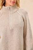 BiBi Two Tone Rib Textured Knit Collared Top with Zip Up  Style Ratio