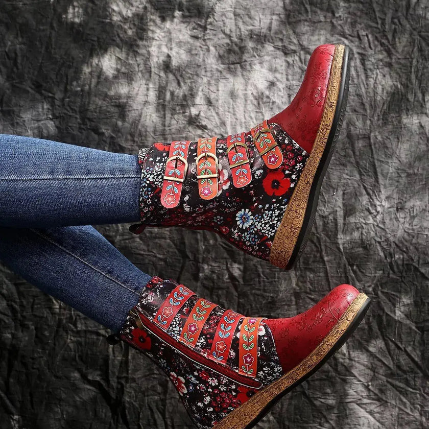 Embroidered Round Toe Boots  Style Ratio