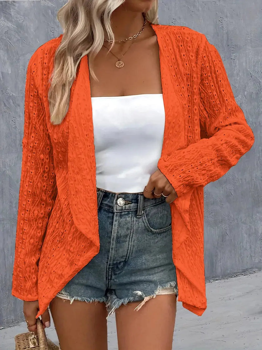 Eyelet Roll-Tab Sleeve Cardigan  Style Ratio