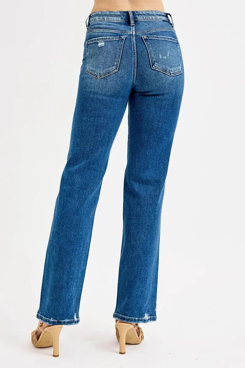 RISEN Full Size Tummy Control High Rise Straight Distressed Jeans  Style Ratio