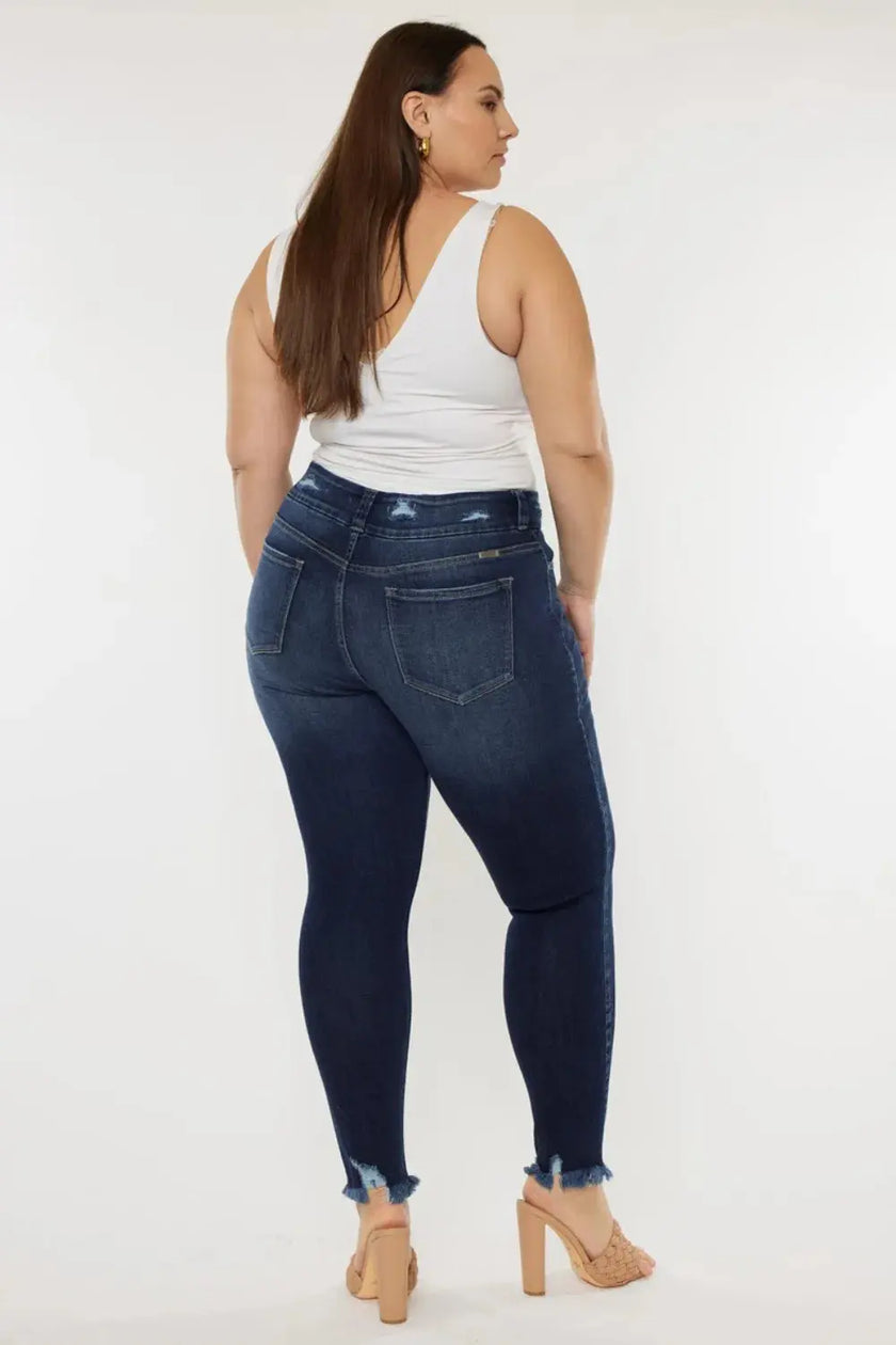 Kancan Full Size Cat's Whiskers Raw Hem High Waist Jeans  Style Ratio