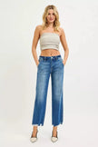 RISEN High Rise Ankle Straight Distressed Hem Detail Jeans  Style Ratio