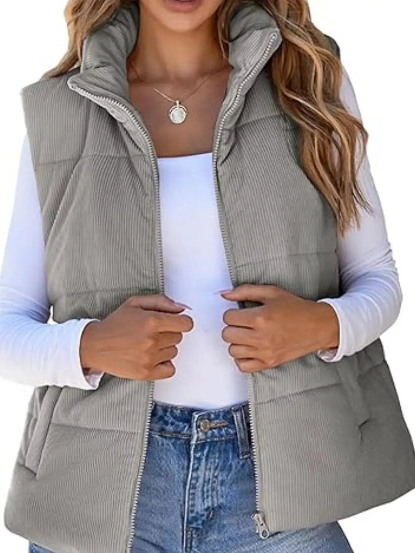 Corduroy Zip Up Vest Coat  Style Ratio