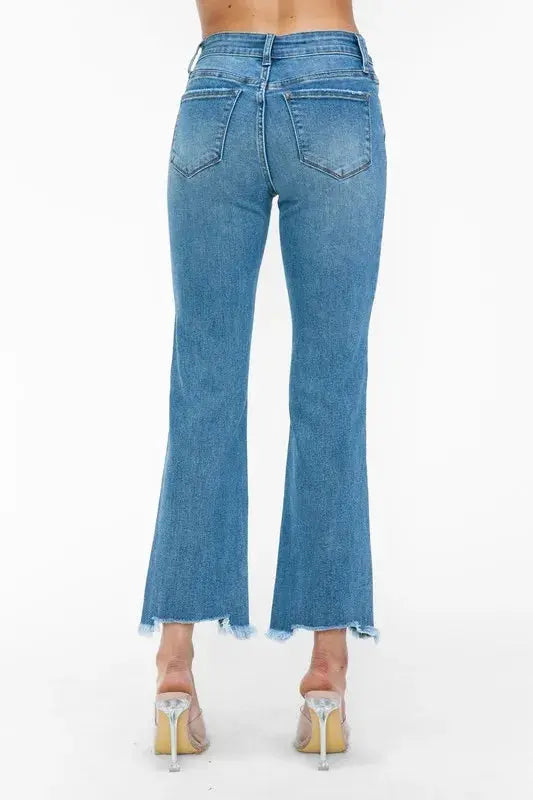bytos Raw Hem Distressed Mid Rise Crop Jeans  Style Ratio