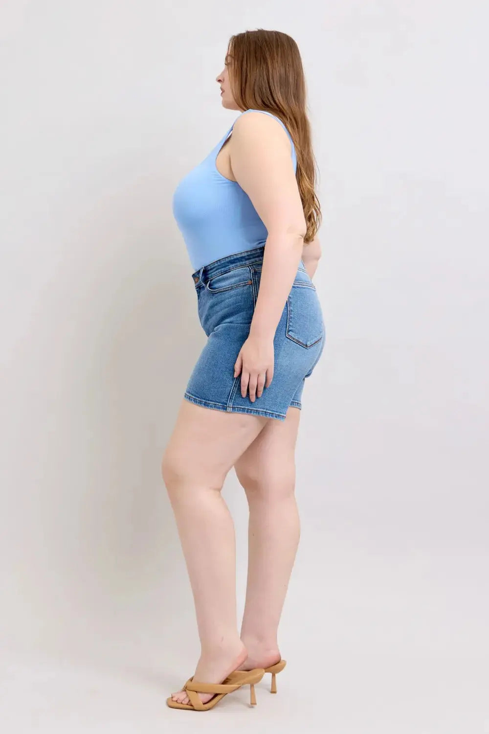 Judy Blue Full Size 2 Button Denim Shorts with Pockets Plus Size  Style Ratio