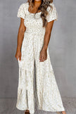 Smocked Printed Short Sleeve Jumpsuit  Style Ratio