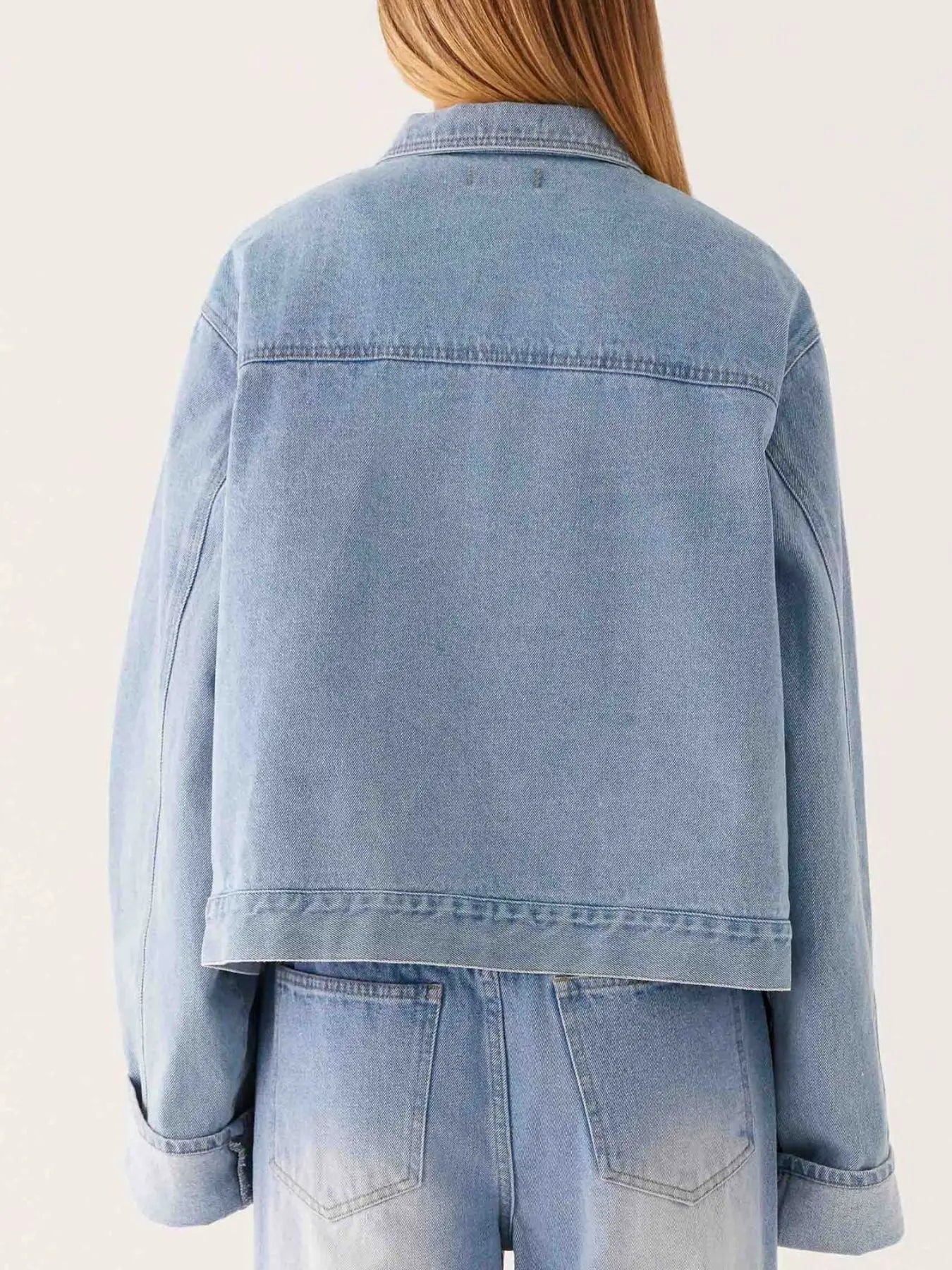 Button Down Cropped Oversized Denim Jacket  Style Ratio