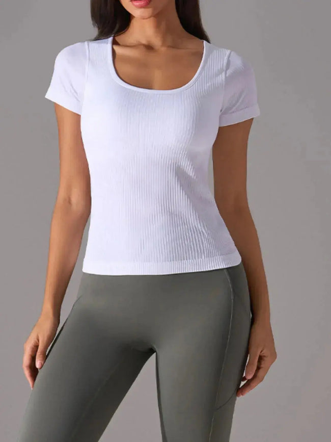 Square Neck Active T-Shirt with Detachable Chest Pads  Style Ratio
