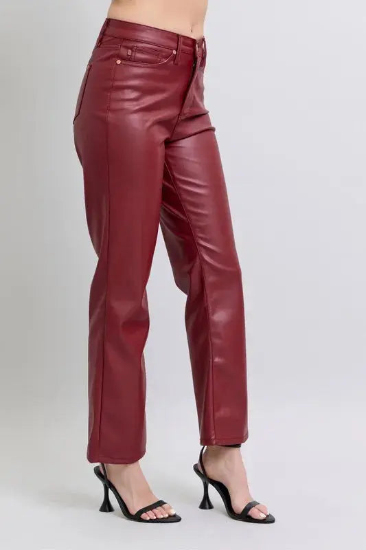 Judy Blue Full Size High Waist Tummy Control Faux Leather Straight Pants  Style Ratio