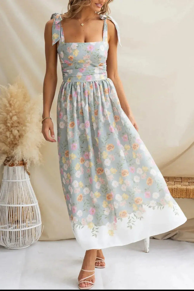 Printed Tie Shoulder Midi Cami Dress  Style Ratio