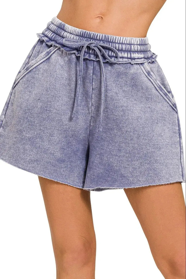 Zenana Acid Wash Fleece Drawstring Shorts W/ Pockets  Style Ratio