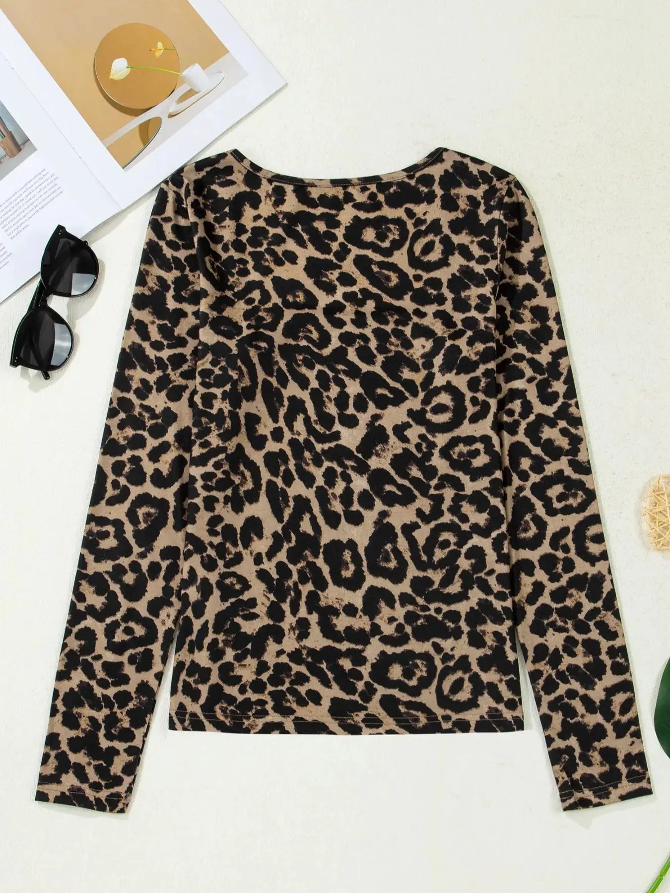 Leopard Print Square Neck Long Sleeve Top  Style Ratio