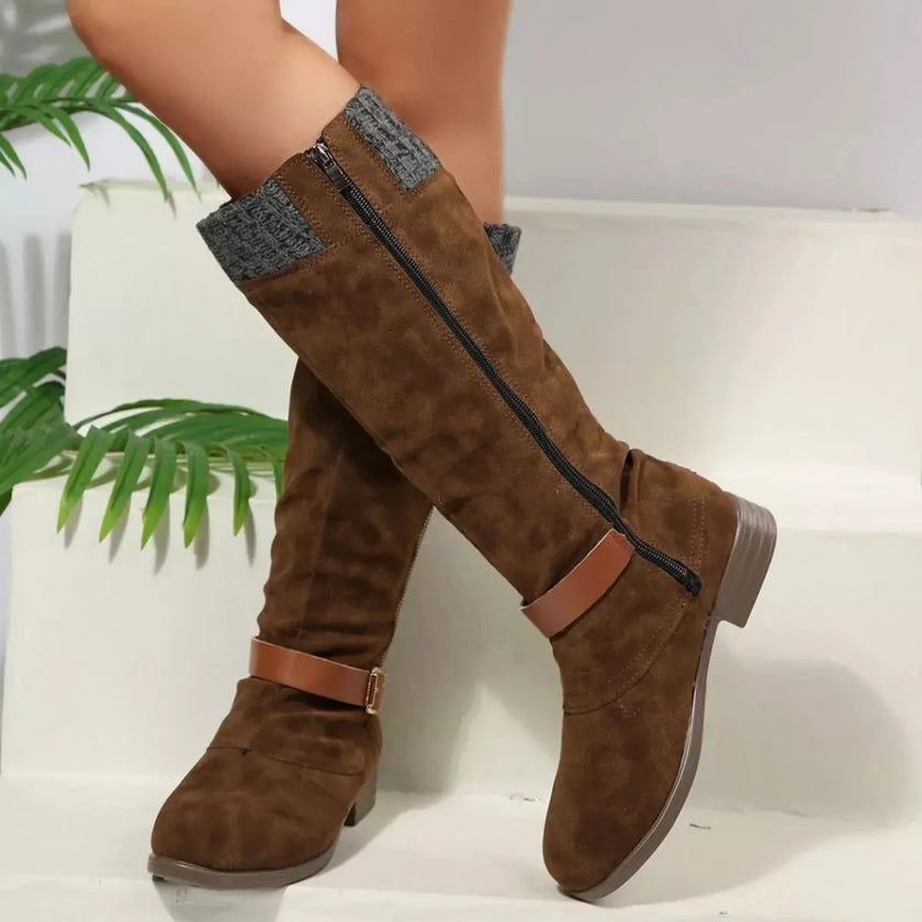 Round Toe Block Heels Boots  Style Ratio
