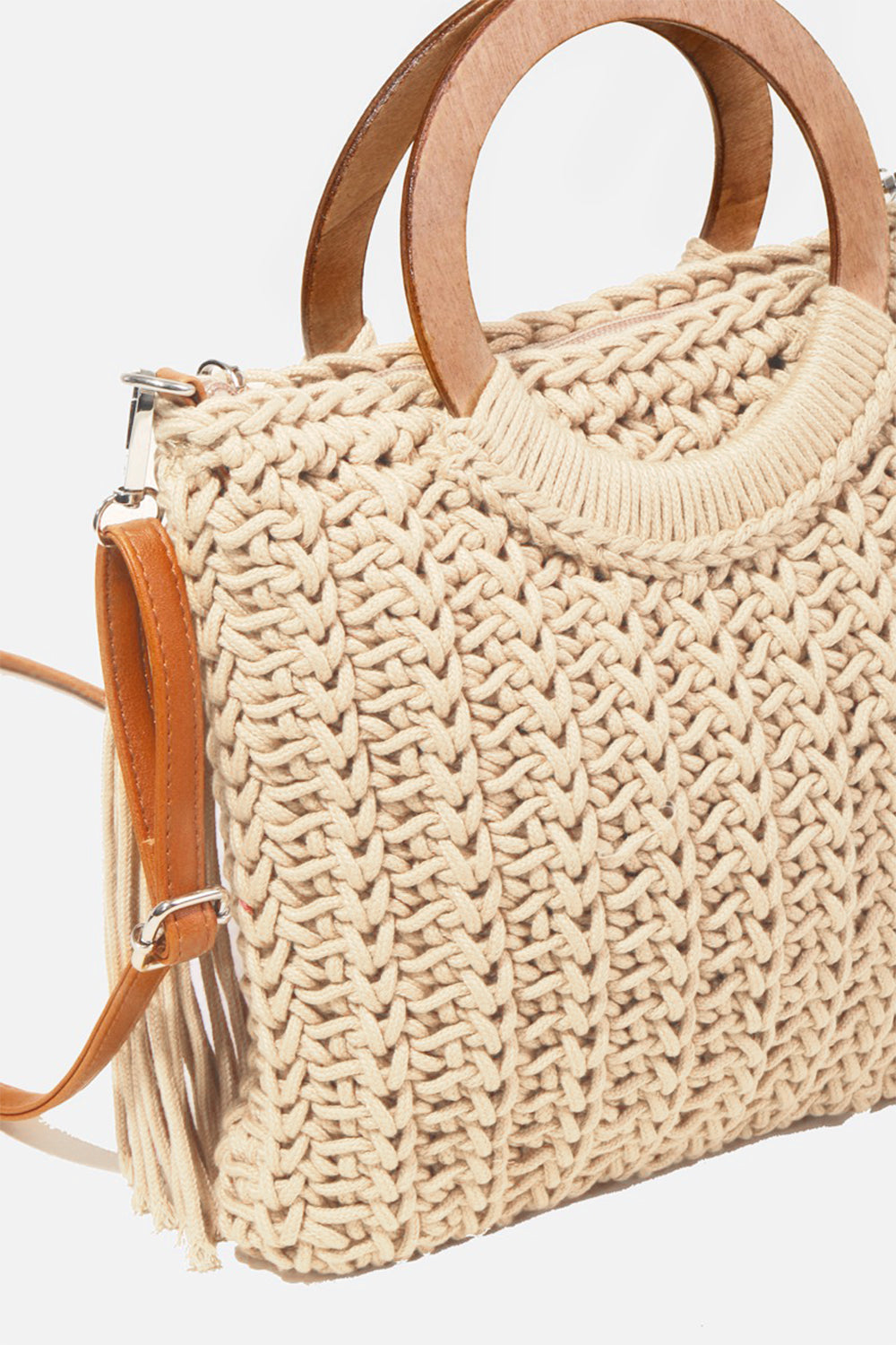 Knit Convertible Tote Bag with Tassel