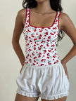 Cherry Print Square Neck Tank  Style Ratio
