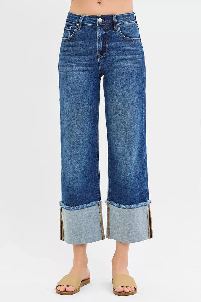 RISEN Full Size Mid Rise Wide Cuffed Jeans  Style Ratio