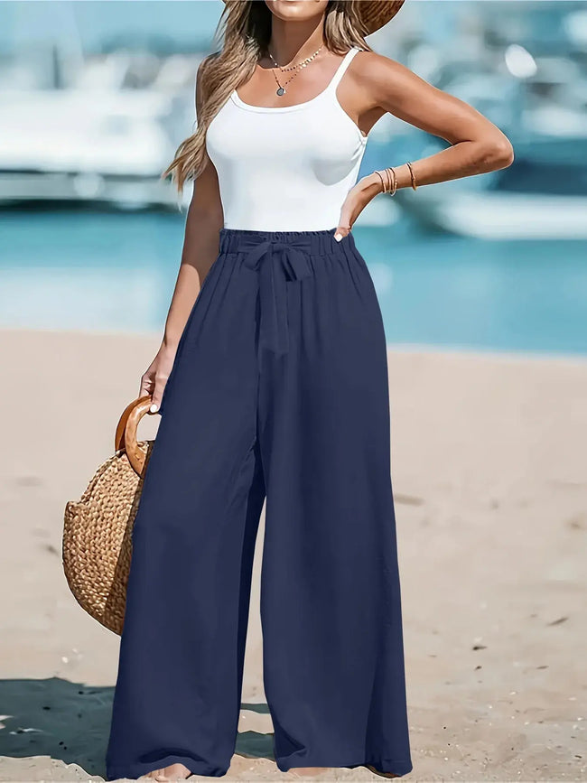 Full Size Drawstring Waist Wide Leg Pants  Style Ratio