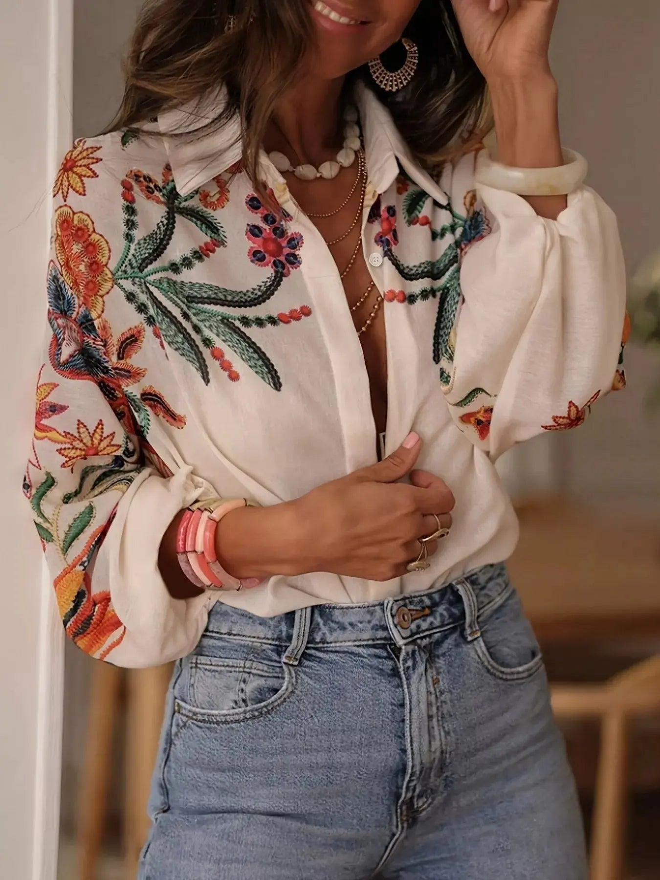 Floral Button Up Long Sleeve Shirt  Style Ratio
