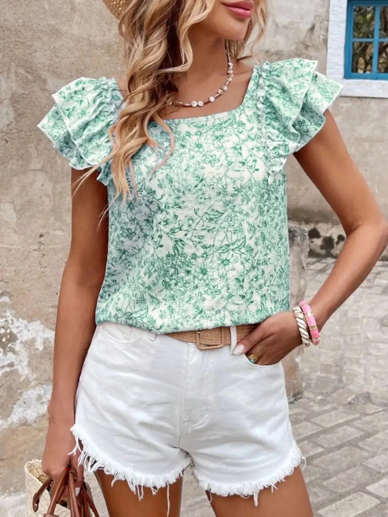 Floral Print Ruffle Trim Blouse  Style Ratio