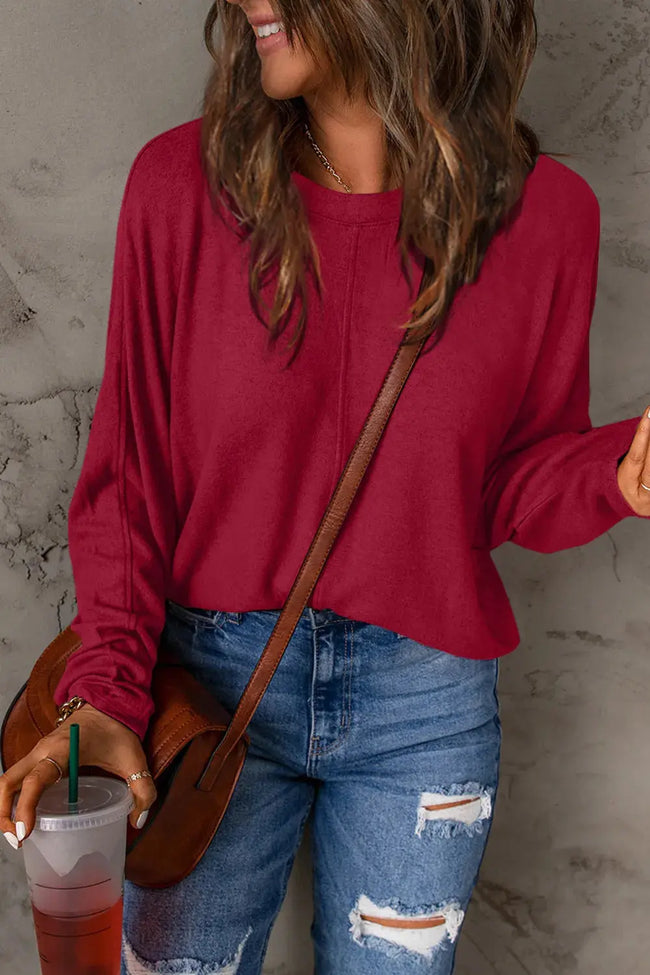 Double Take Full Size Round Neck Long Sleeve Shirt  Style Ratio