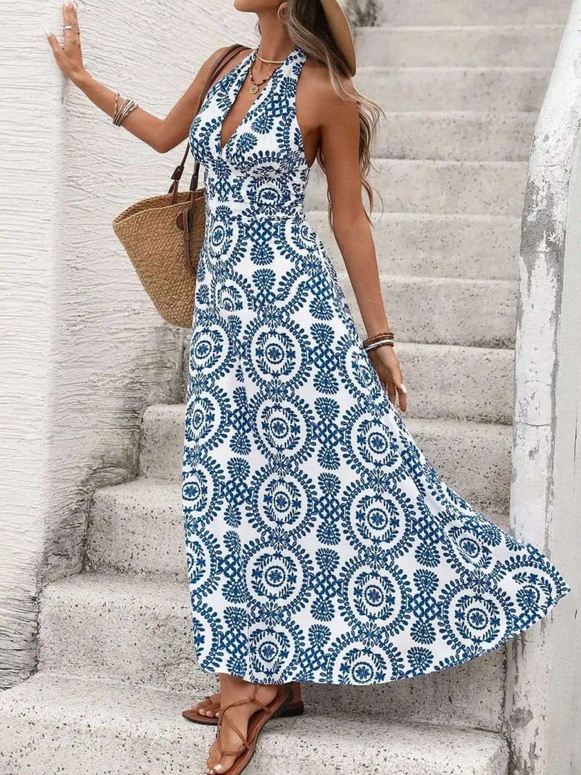 Printed Halter Neck Maxi Dress  Style Ratio