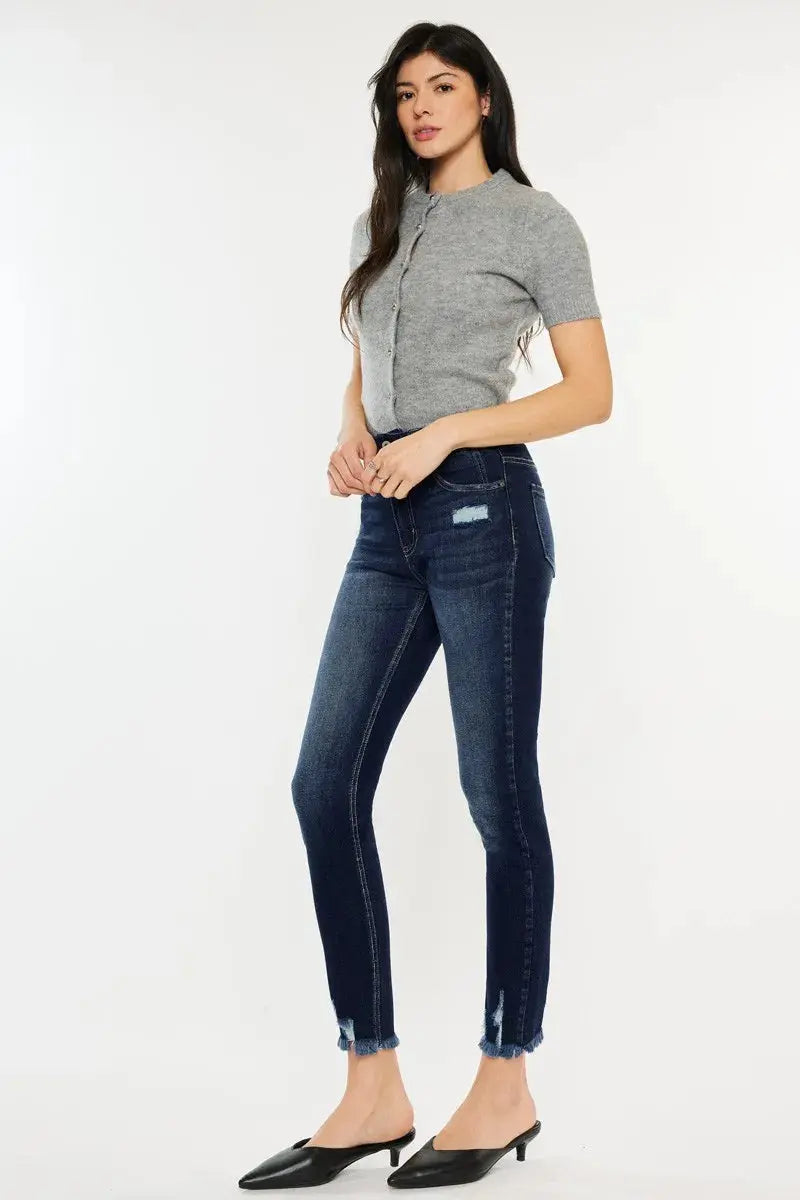 Kancan Full Size Cat's Whiskers Raw Hem High Waist Jeans  Style Ratio
