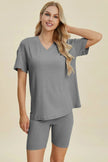 Basic Bae Full Size Ribbed V-Neck Short Sleeve Top and Shorts Loungewear  Style Ratio