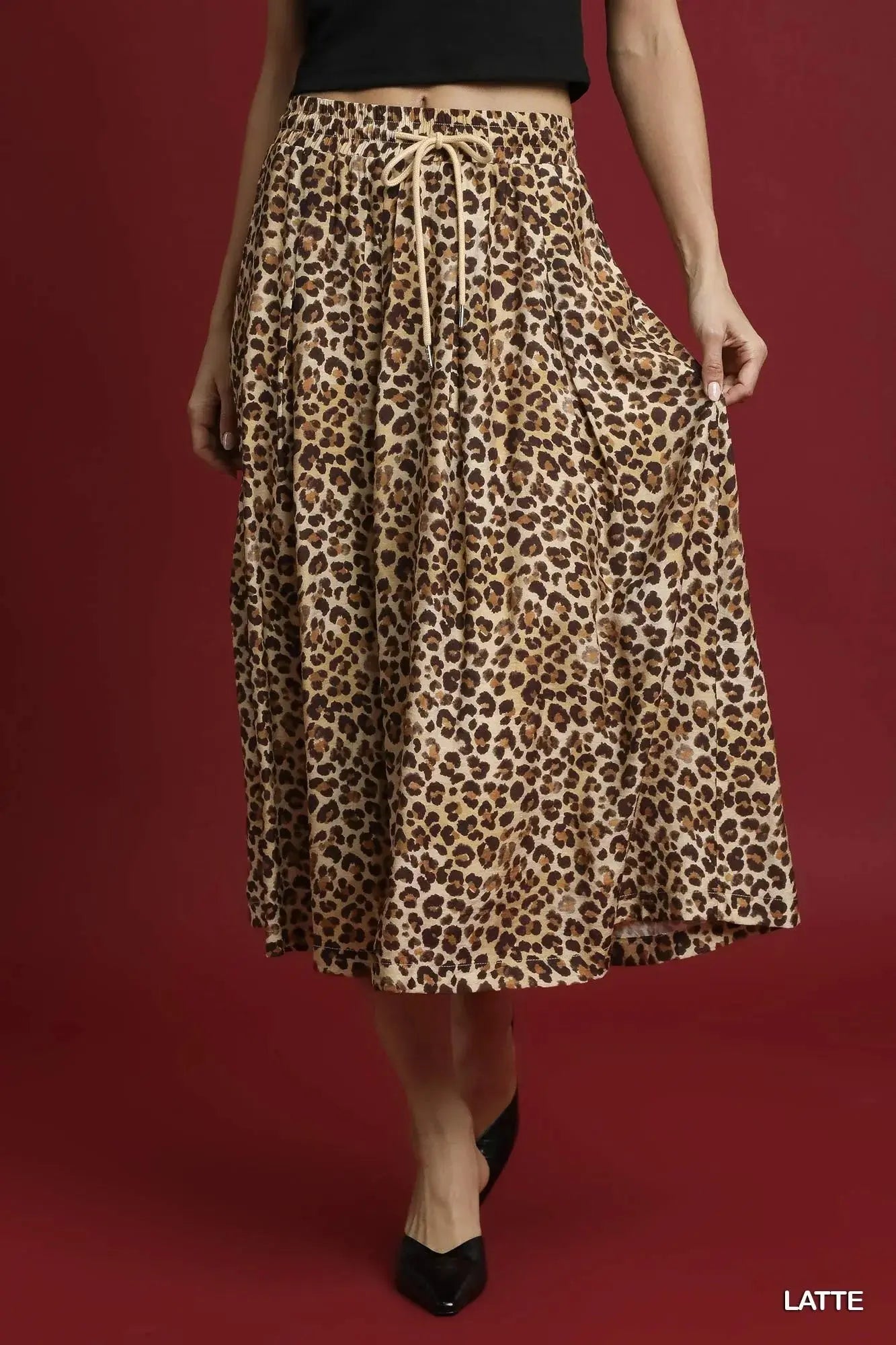 Umgee Drawstring Leopard Midi Skirt  Style Ratio
