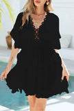 Ruffled Smocked Waist V-Neck Cover-Up  Style Ratio