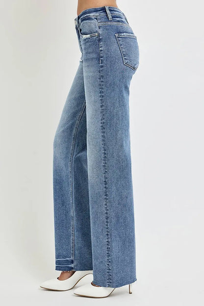 RISEN High Rise Straight Leg Jeans with Pockets Trendsi