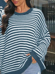 Striped Round Neck Drop Shoulder Sweater  Style Ratio