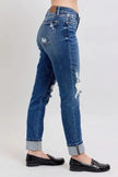 Judy Blue Full Size Mid Rise Boyfriend destroy Jeans with Yoke Pockets  Style Ratio