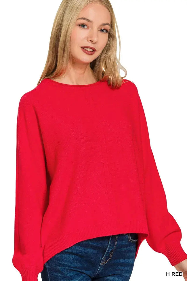 Zenana Viscose Front Seam Round-Neck Sweater  Style Ratio