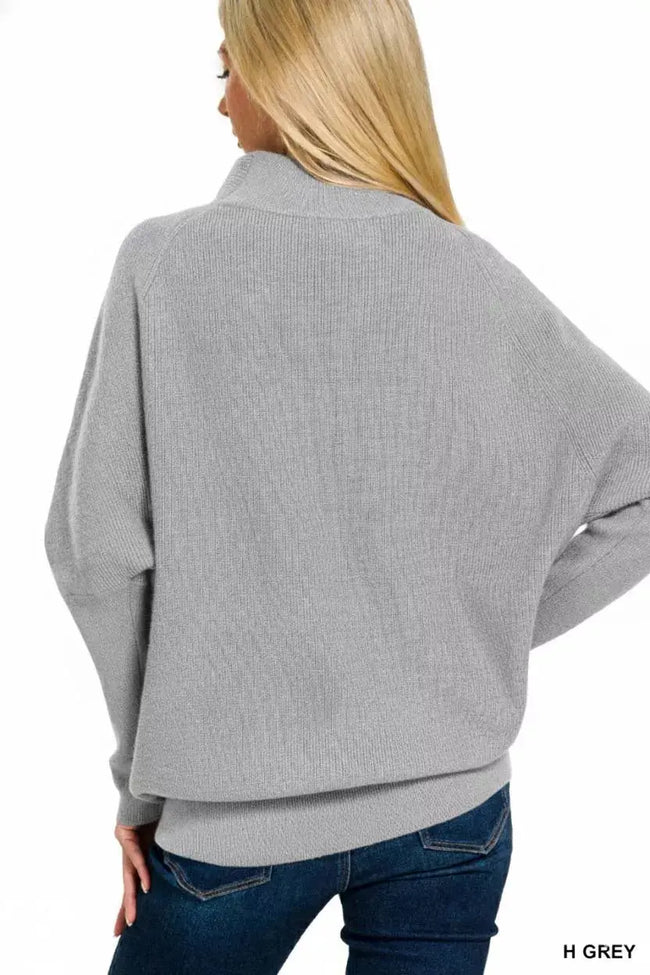 Zenana Viscose Dolman Sleeve Mock Neck Sweater  Style Ratio