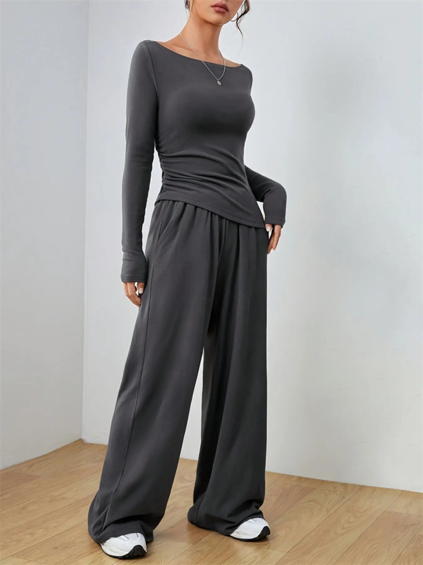 Casual Long Sleeve Top & Wide Leg Pants Set  Style Ratio