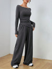 Casual Long Sleeve Top & Wide Leg Pants Set  Style Ratio