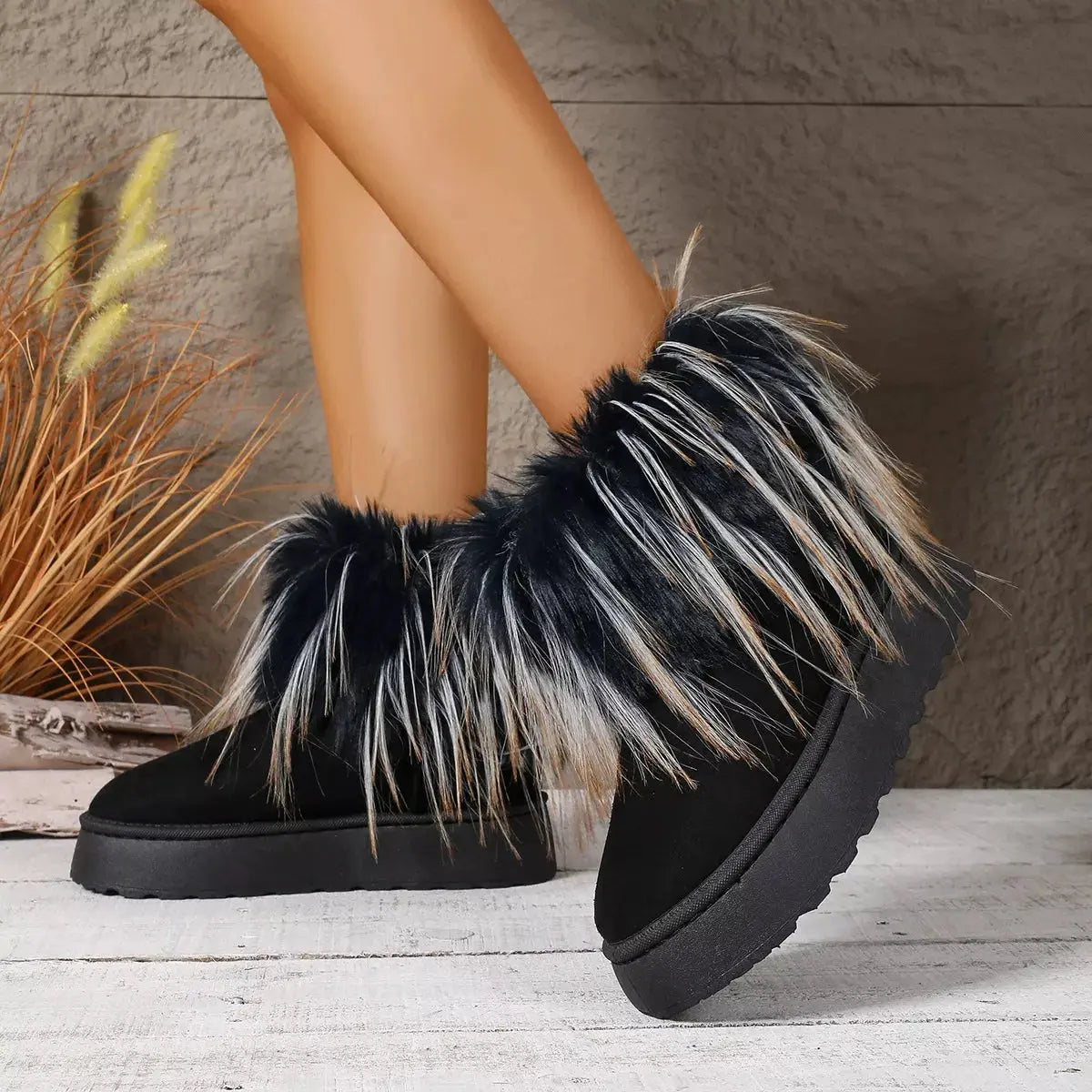 Fuzzy Trim Platform Ankle Boots  Style Ratio