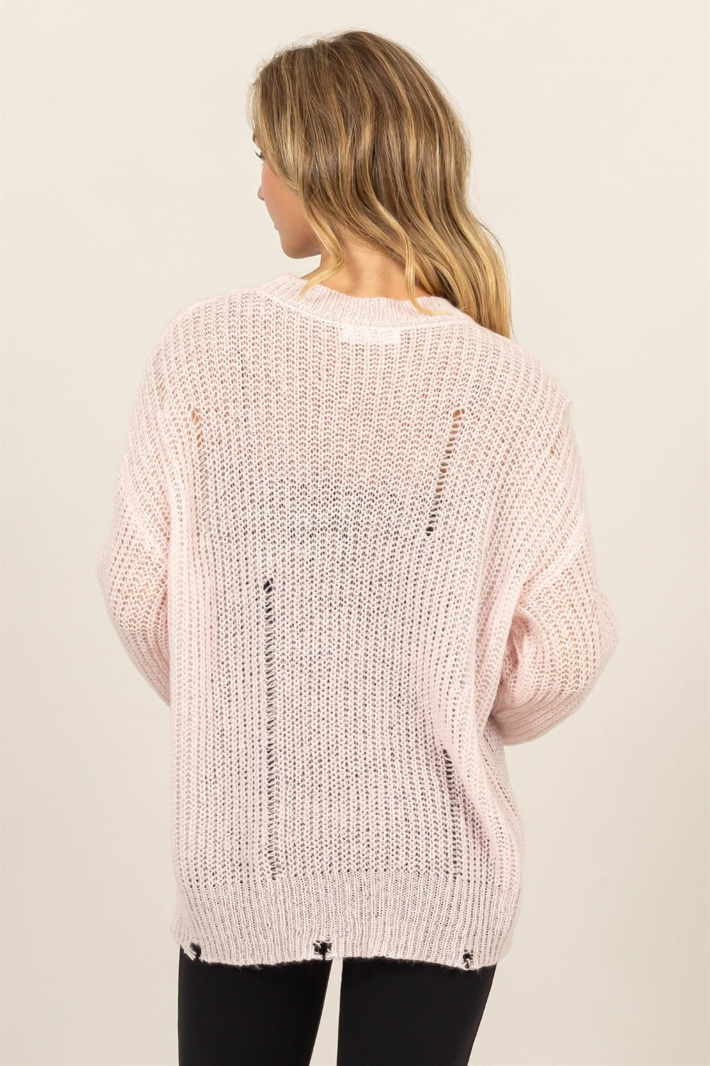 Distressed Long Sleeve Knit Sweater