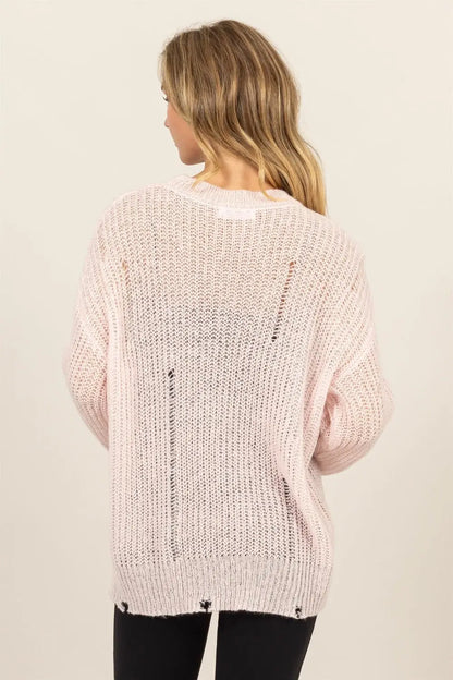 HYFVE Distressed Long Sleeve Knit Sweater Trendsi