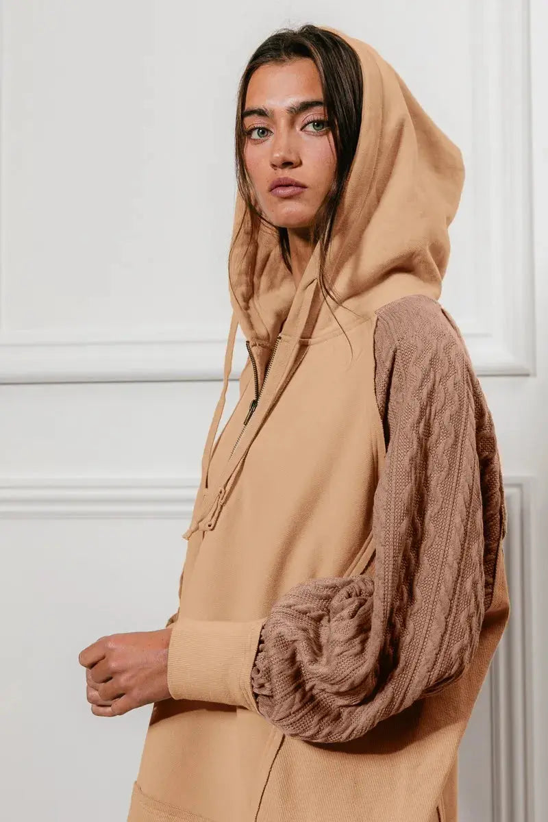 BiBi Half Zip French Terry Hoodie with Kint Sleeves  Style Ratio