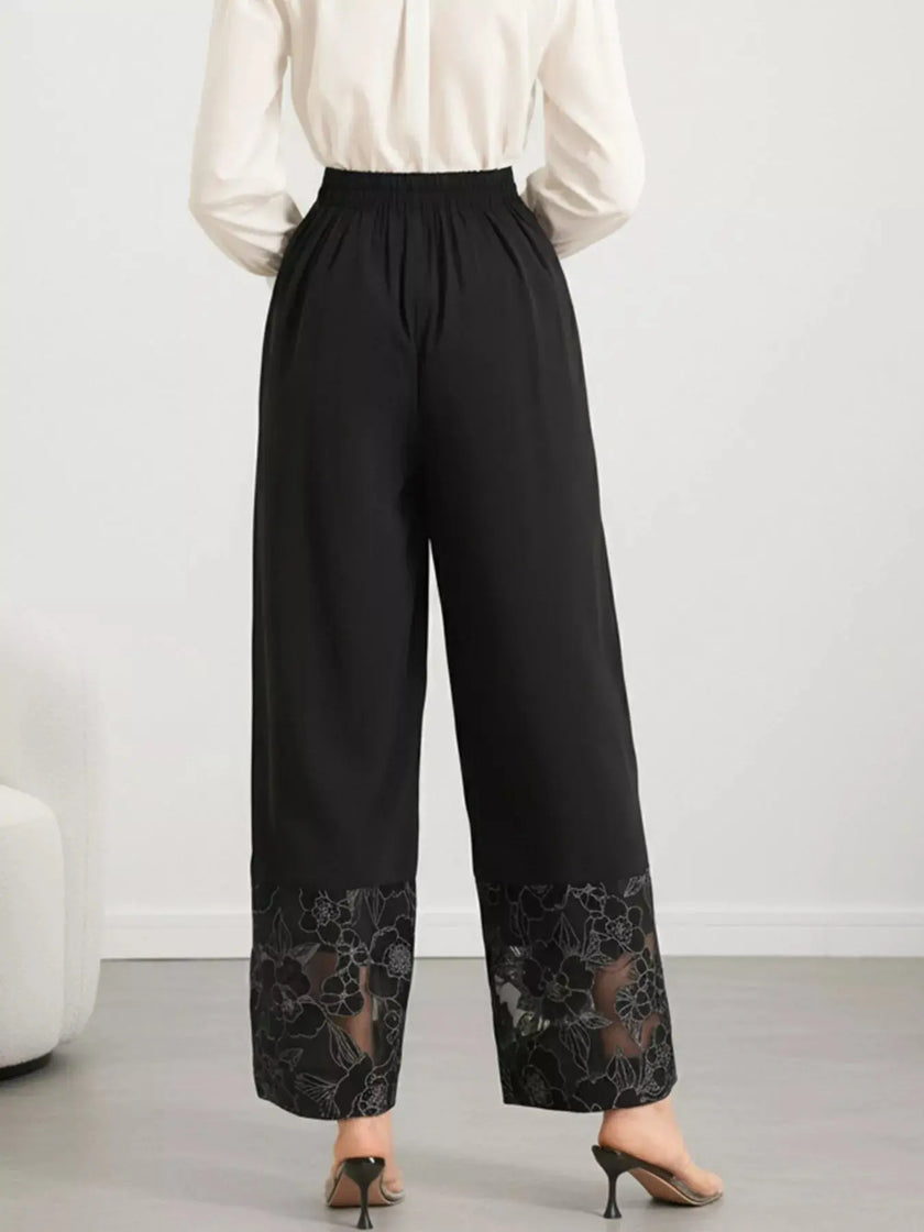 Floral Lace Hem Wide Leg Pants  Style Ratio