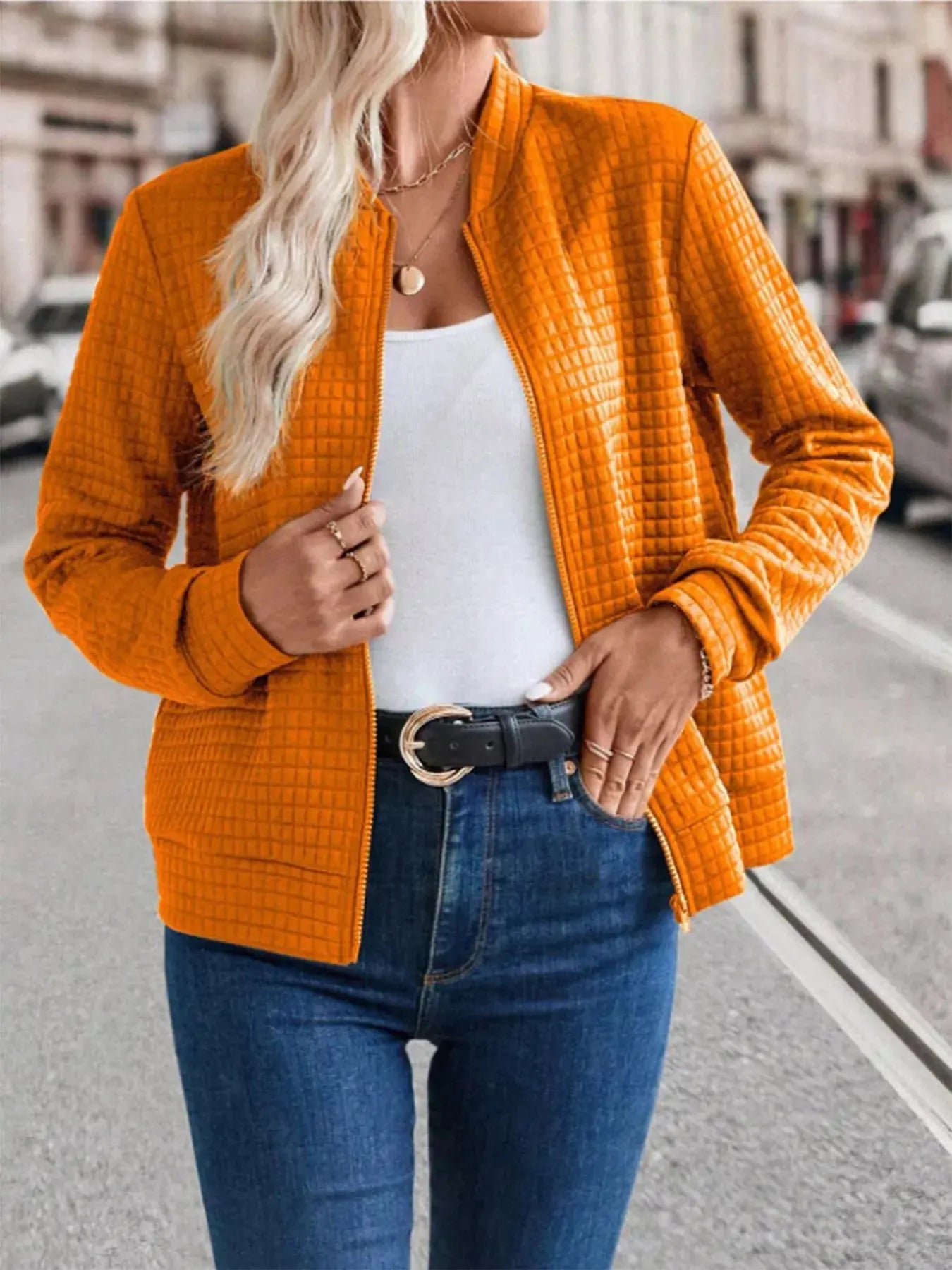 Textured Zip-Up Long Sleeve Jacket  Style Ratio