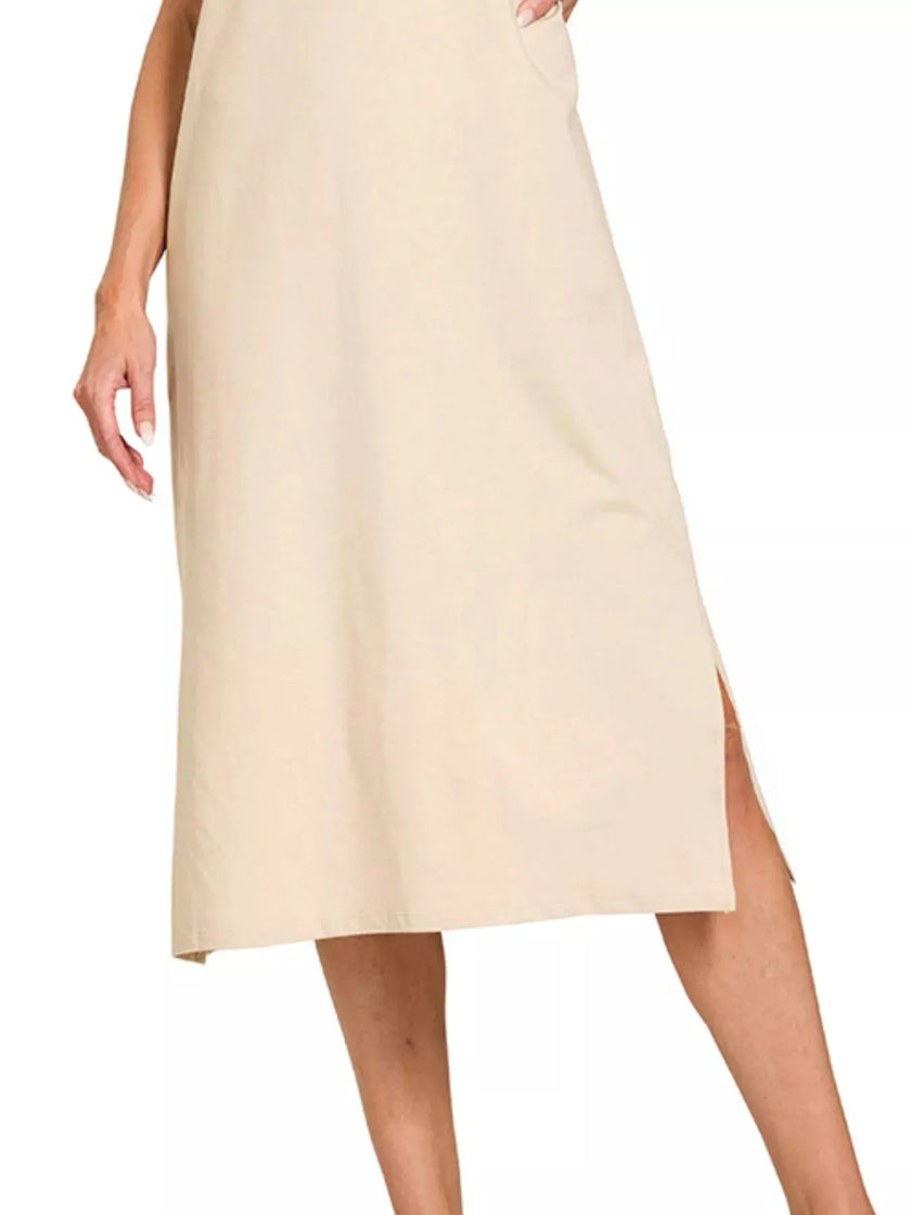 Zenana Round Neck Side Slit Midi Dress  Style Ratio