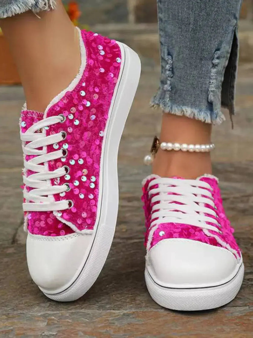 Sequin Round Toe Flat Sneakers  Style Ratio